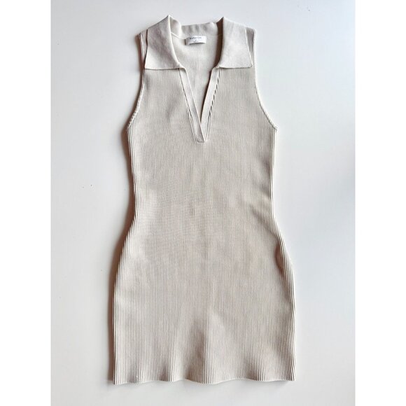 NWOT Aritzia BABATON Sculpt Knit Matte Pearl Ribbed Polo Neck Mini Dress, Size M - Picture 5 of 14